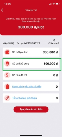 Tạo yêu cầu rút tiền trong ví referral 